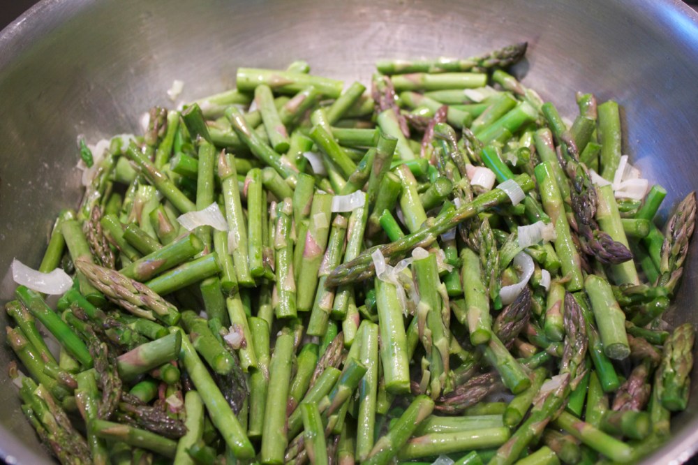 asparagus and green garlic, sauteing