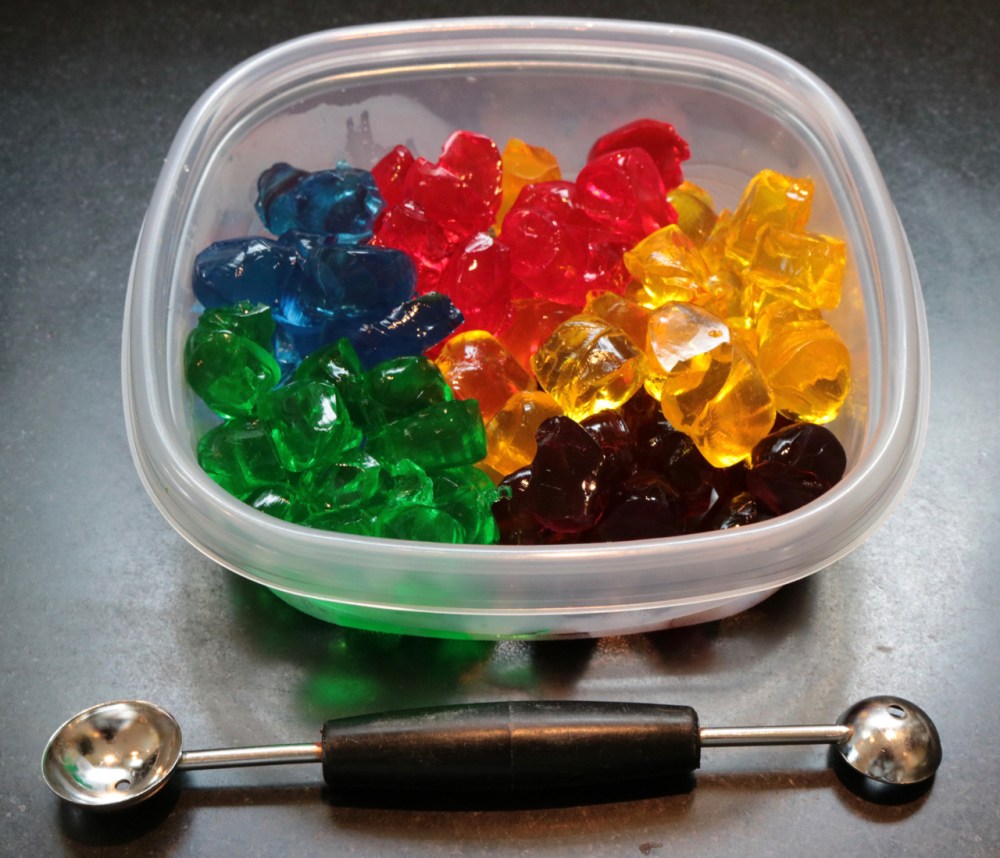 gelatin memory orbs and a melon baller